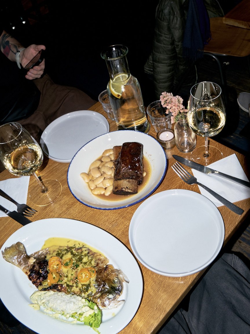 Short ribs with giant butter beans and whole trout at AVIV 030